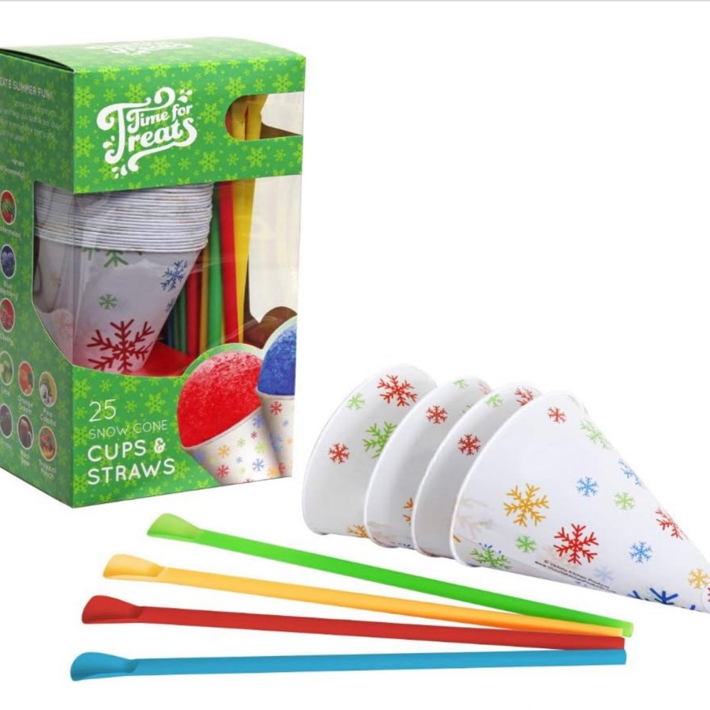 New Snow Cone Cups and Straws Time for Treats Shaved Ice